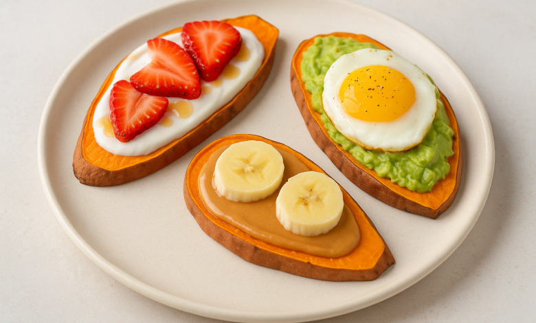 Sweet potato toast is a healthy and simple breakfast idea. Instead of using bread, we use slices of sweet potato as toast! It’s soft inside, a little crispy outside, and you can add any topping you like — sweet or salty. This dish is full of fiber, vitamins, and energy. It’s perfect for diet lovers, kids, or anyone who wants a change from regular toast. Let’s try this easy and fun breakfast! 📍 Country of Origin: United States 🇺🇸 – A modern breakfast idea started by health lovers and fitness bloggers. 📋 Ingredients: 1 medium sweet potato 🍠 1 tablespoon olive oil or butter Salt (optional) Your favorite toppings: Peanut butter + banana 🍌 Avocado + egg 🥑🍳 Yogurt + honey + fruits 🍓🍯 👨‍🍳 Steps to Make: Wash and peel the sweet potato. Cut it into long, thin slices (like bread). Lightly brush with olive oil. Add a little salt if you like. Toast in a toaster (2–3 rounds) or bake in oven at 180°C for 15 mins. Add any topping and enjoy warm! 💡 Tips: ✅ Don’t cut too thick or it won’t cook well. ✅ Sweet toppings go best for kids. ✅ You can store slices in fridge and toast anytime. 📝 Disclaimer: This recipe is for home use and health-conscious cooking. Please check toppings if you have food allergies. Always use clean tools.